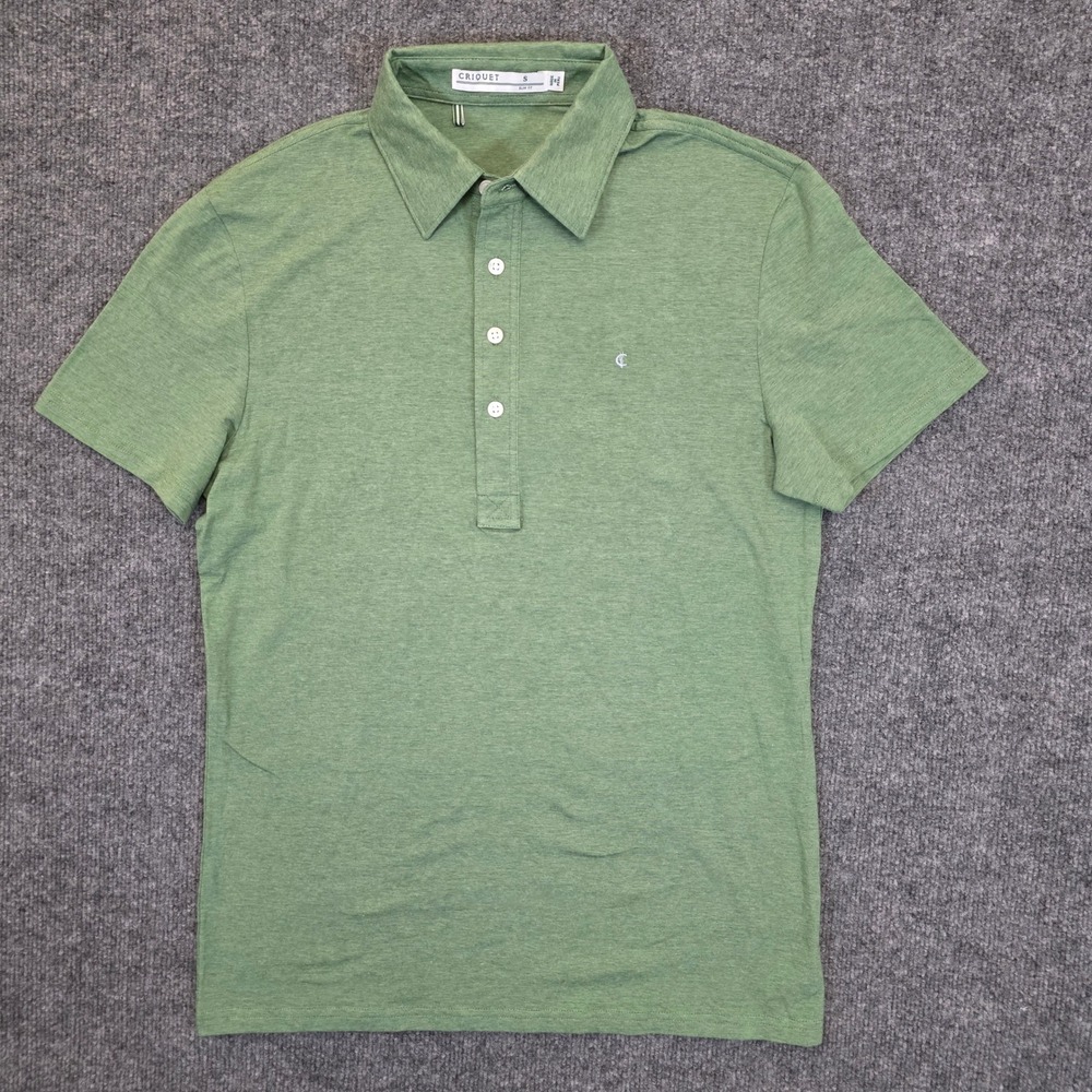 Criquet Polo Shirt Mens Small Green Slim Fit Short Sleeve Pima Cotton Stretch
